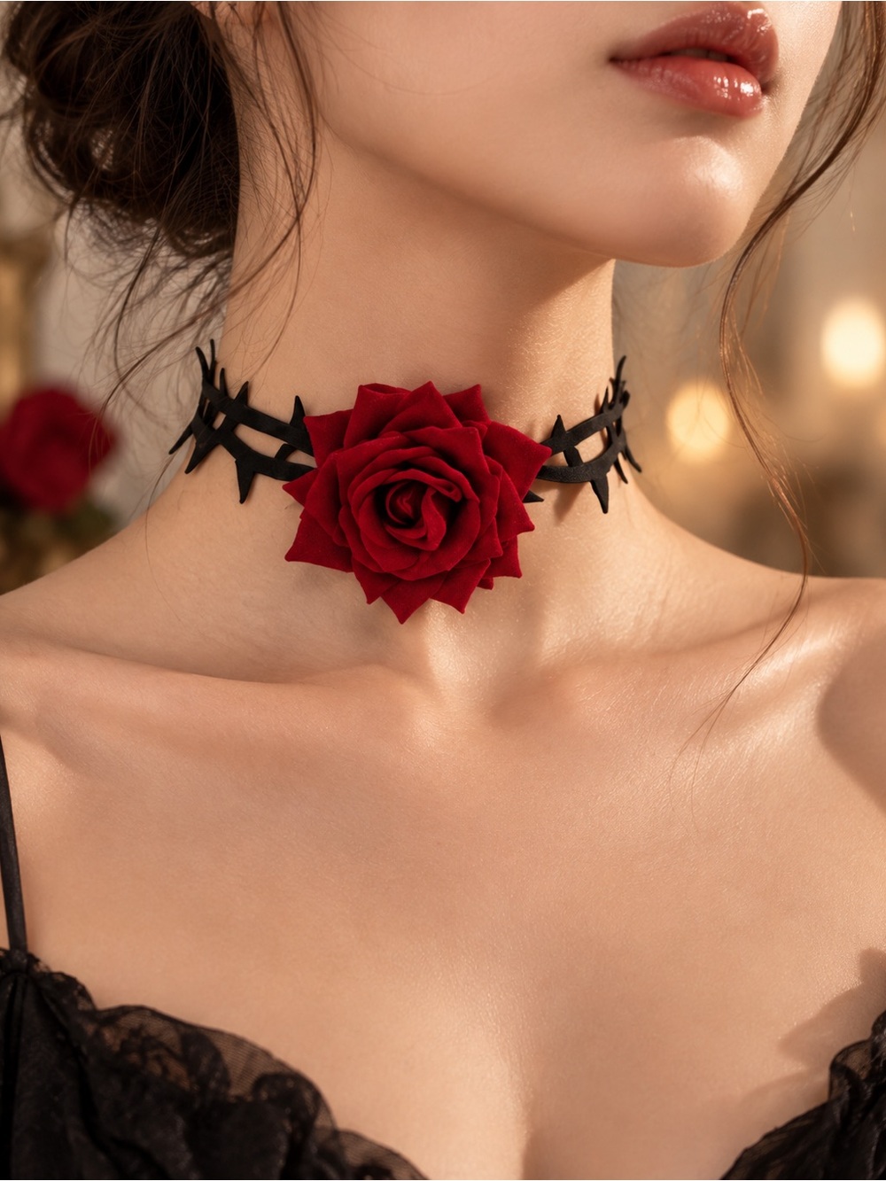 Red Rose Gothic Choker Necklace